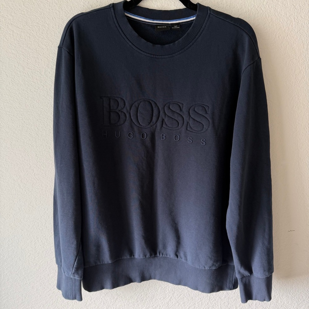 Hugo Boss Mens Navy Blue Embroidered Logo Crewneck Sweatshirt XL Pullover